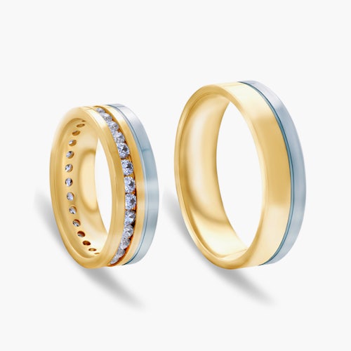 Obrączki ślubne: dwukolorowe złoto, płaskie, 5,8 mm